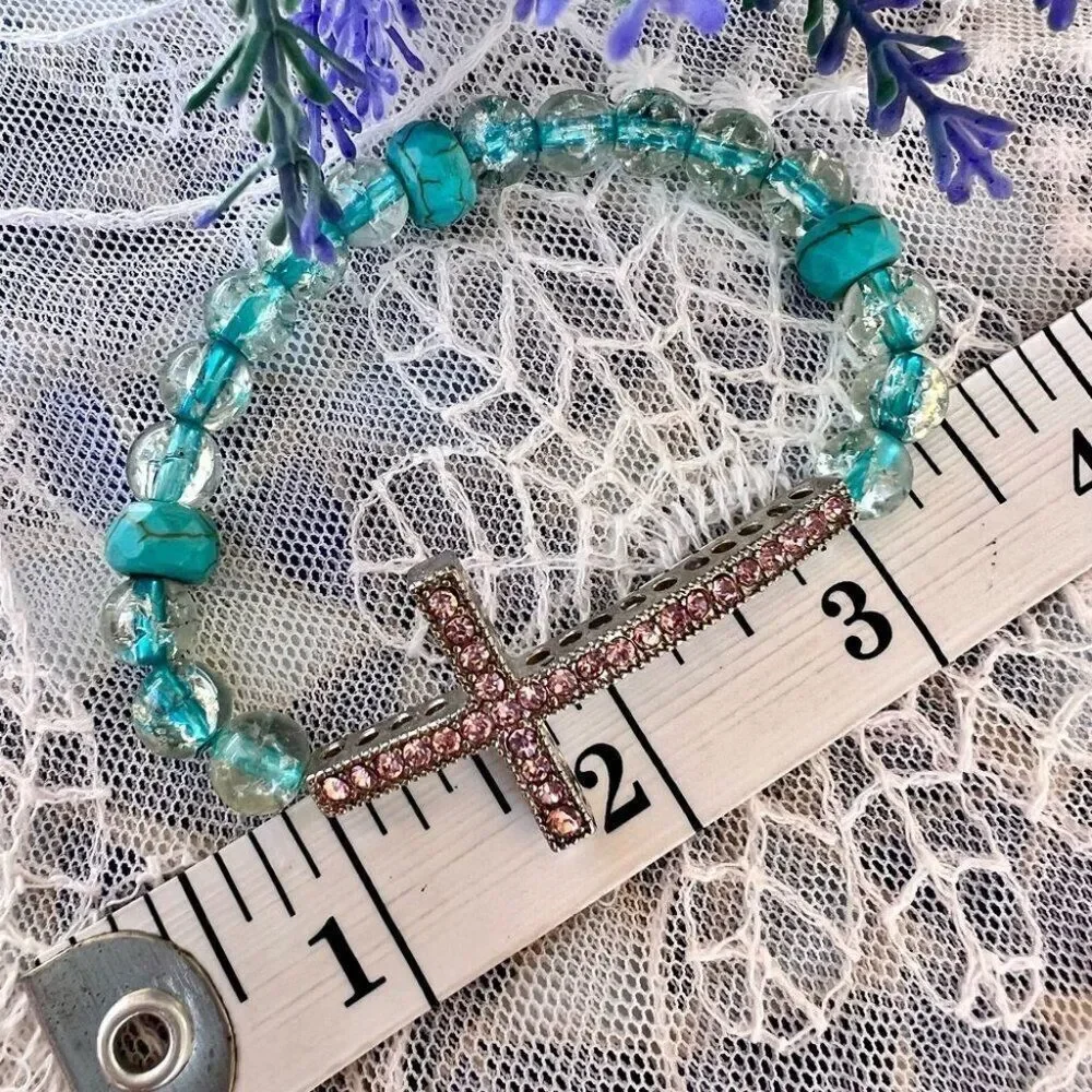 Pink Crystal Cross Stretch Bracelet